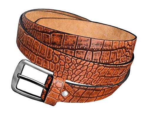 Royal Hellbraun Krokoleder Gürtel mit Krokoprägung 4,0 cm | Leder-Gürtel für Damen Herren Gr Bundweite 85-155 cm (115 cm Bundweite (gesamtlänge 130 cm)) von Royal Gmbh