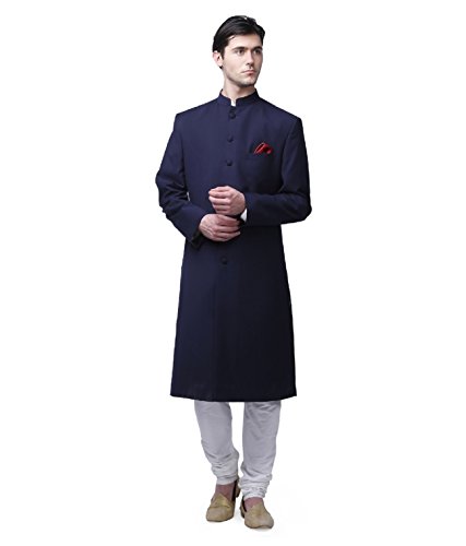 Kurta Herren-Sherwani Traditionelles Material, Knielang, Grandad-Kragen Gr. 52, navy von Royal Kurta