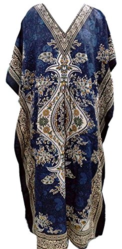 RiSi Damen Kaftan V-Ausschnitt Kimono Lang Kaftan Kleid, Grau, One Size / Free Size von Royal Kurta