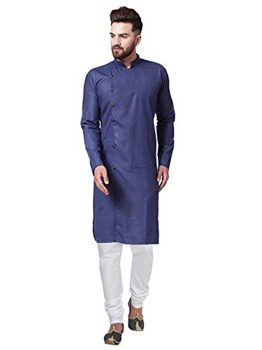 Royal Kurta Angarakha Kurta Herren Pyjama-Set aus Baumwolle, marineblau, 53 von Royal Kurta