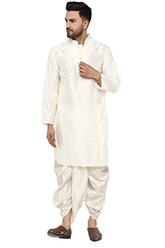 Royal Kurta Herren Dhoti Kurta Set aus Seidenmischung (40, gebrochenes Weiß 3), Weiss/opulenter Garten, 40 von Royal Kurta