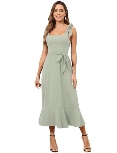 ROYAL Matrix Damen Midi Kleider für Hochzeitsgast Semi Formal Kleid für Cocktail Party Square Neck Split Brautjungfernkleid, Grün, Klein von Royal Matrix