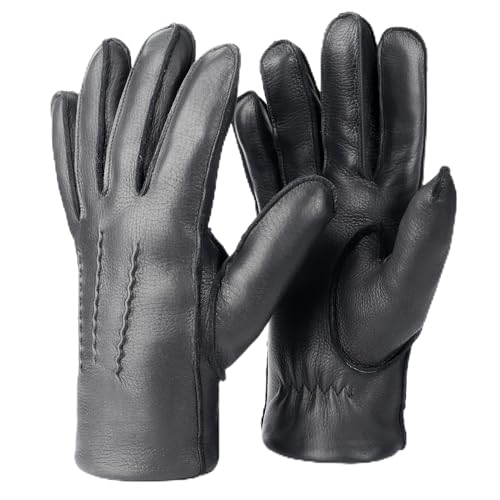 Royal Phoenix® Lederhandschuhe Herren - Sehr Weiche Hirschleder Handschuhe mit Kaschmir Innenfutter - Leather Gloves Men - Herren Winterhandschuhe aus Leder, Schwarz, L von Royal Phoenix