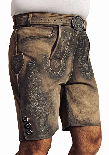 Royal Kurze Lederhose Bayerische Lederhose Oktoberfest Short Lederhose Herren kurz Lederhose Trachten Lederhose mit Trachtengürtel Gr 46-64 (as3, Numeric, Numeric_48, Regular, Short, 48) von Royal-Plus