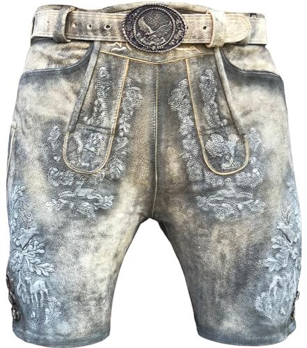 Royal-Plus Lederhose Herren Kurze Herren Trachten Lederhose Oktoberfest Lederhose bayerische Lederhose mit Gürtel, Antik Smoke, Wildbockleder Gr 46-58 (54) von Royal-Plus