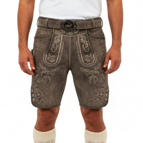 Royal Trachten Lederhose Wildbock Lederhosen Bayerische Lederhose Oktoberfest Lederhose Herren Trachten kurz Lederhose mit Adler Trachten Gürtel Größe 46-64 (as3, Numeric, Numeric_56, Regular, Short) von Royal-Plus