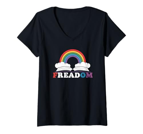 Damen FREADOM Book Lovers Colorful T-Shirt mit V-Ausschnitt Damen FREADOM Book Lovers Colorful T-Shirt mit V-Ausschnitt von Royal Readers