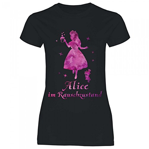 Royal Shirt a11 Damen T-Shirt Alice im Rauschzustand | Funshirt für Party, Größe:L, Farbe:Black von Royal Shirt