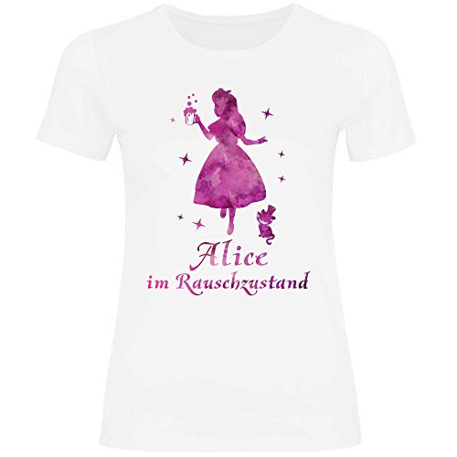 Royal Shirt a11 Damen T-Shirt Alice im Rauschzustand | Funshirt für Party, Größe:M, Farbe:White von Royal Shirt