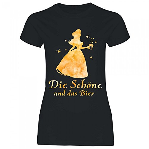 Royal Shirt a16 Damen T-Shirt Die Schöne und das Bier | Partyshirt Sprücheshirt Girlyshirt, Größe:XL, Farbe:Black von Royal Shirt