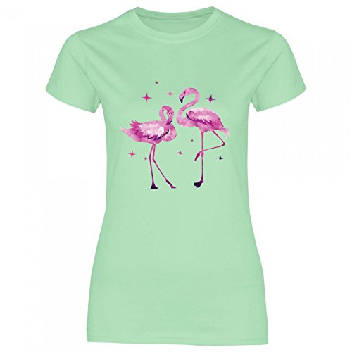 Royal Shirt rs145 Damen T-Shirt Flamingo Paar | Pink Sommer Sonne Cocktail Vogel Strand, Größe:XL, Farbe:Mint Green von Royal Shirt