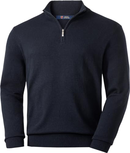 Royal Spencer Herrenpullover aus Kaschmir-Seide in Bordeaux, mit kurzem Reißverschluss, für Anlässe aus Business & Freizeit, angenehmes Tragegefühl, Dunkelblau, XXL von Royal Spencer