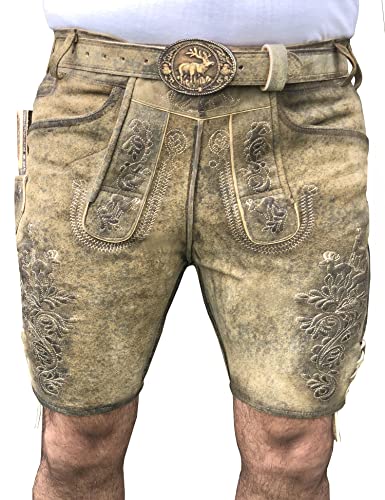 Royal Kurze Herren Lederhose Trachten Lederhosen mit beidseitigen Messertaschen und Leder Gürtel, Braun, Wildleder Gr 46-64 (50) von Royal Trachten