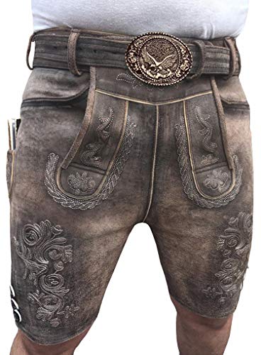 Royal Oktoberfest Lederhose bayerische Lederhose Herren Kurz Lederhosen Vintage Trachtenlederhose inkl. Trachtengürtel Gr 46-64 (50) von Royal Trachten