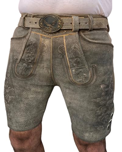 Royal Trachten Lederhose, Herren Lederhose, Oktoberfest Lederhose, Kurz Lederhose mit Träger Gr 48-60 (48) von Royal Trachten