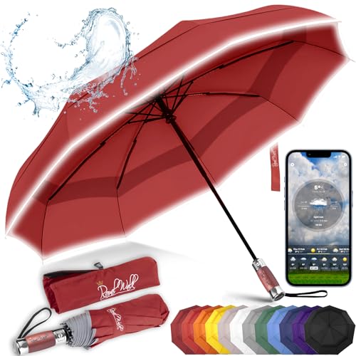 Royal Walk Regenschirm Taschenschirm Sturmfest Automatik Auf und Zu Winddichter Doppelverdeck Klein Stabil Schirm Reflektierend mit Luxuriösem Echtholzgriff für Damen und Herren Umbrella von Royal Walk