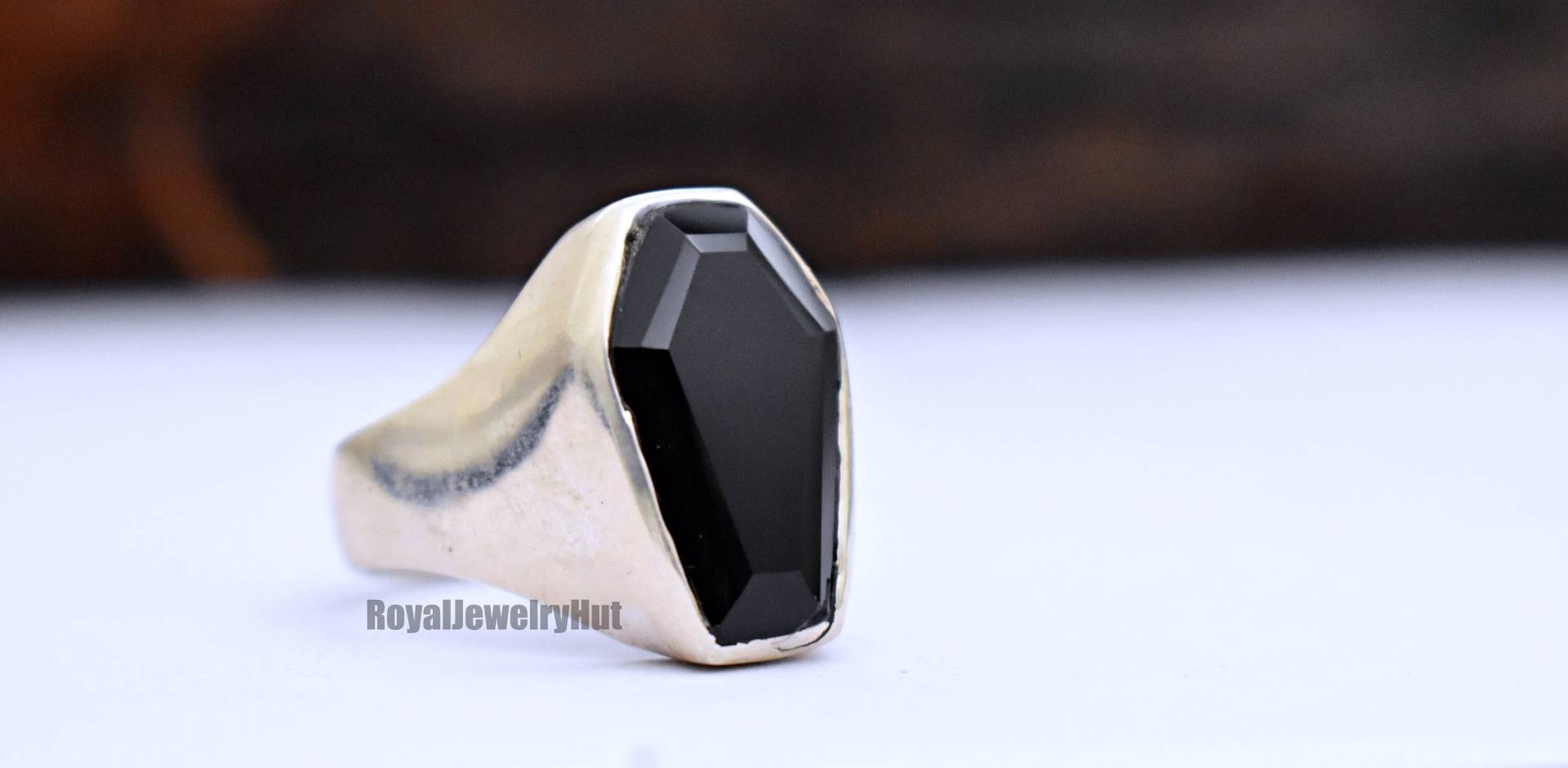 925 Sterling Silber Siegelring, Sarg Form Ring, Schwarzer Onyx Handgemachter Schmuck, Boho Style Sommer Geschenk Für Sie/Ihn von RoyalJewelryHut