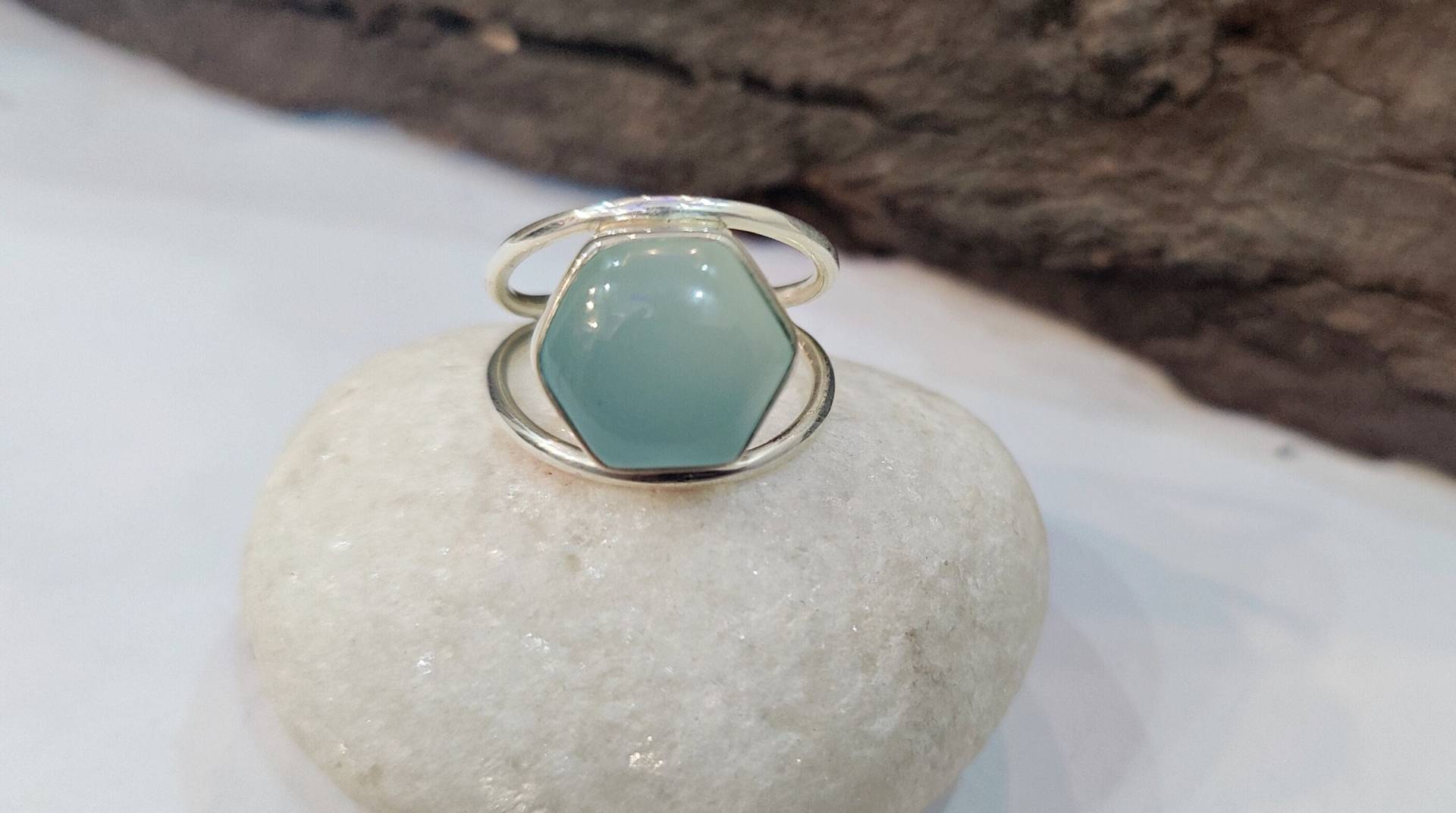 Aqua Chalcedon Ring, Frauen 925 Sterling Silber Edelstein Statement Handgemachter Geschenk Ring von RoyalJewelryHut