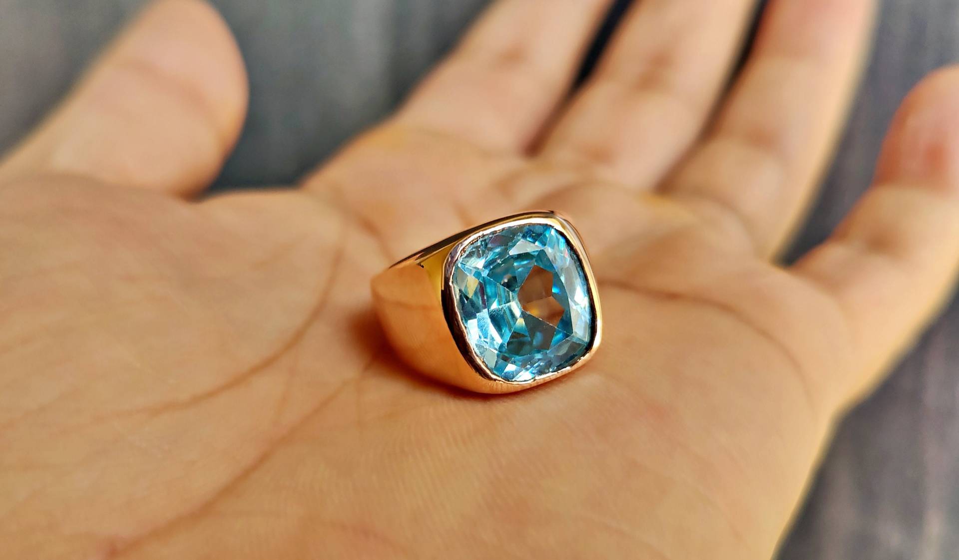 Aquamarin Sterling Silber Ring, Herren Frauen Siegelring, 22K Gold Fill, Geburtsstein Handgemachter Geschenk Ring von RoyalJewelryHut