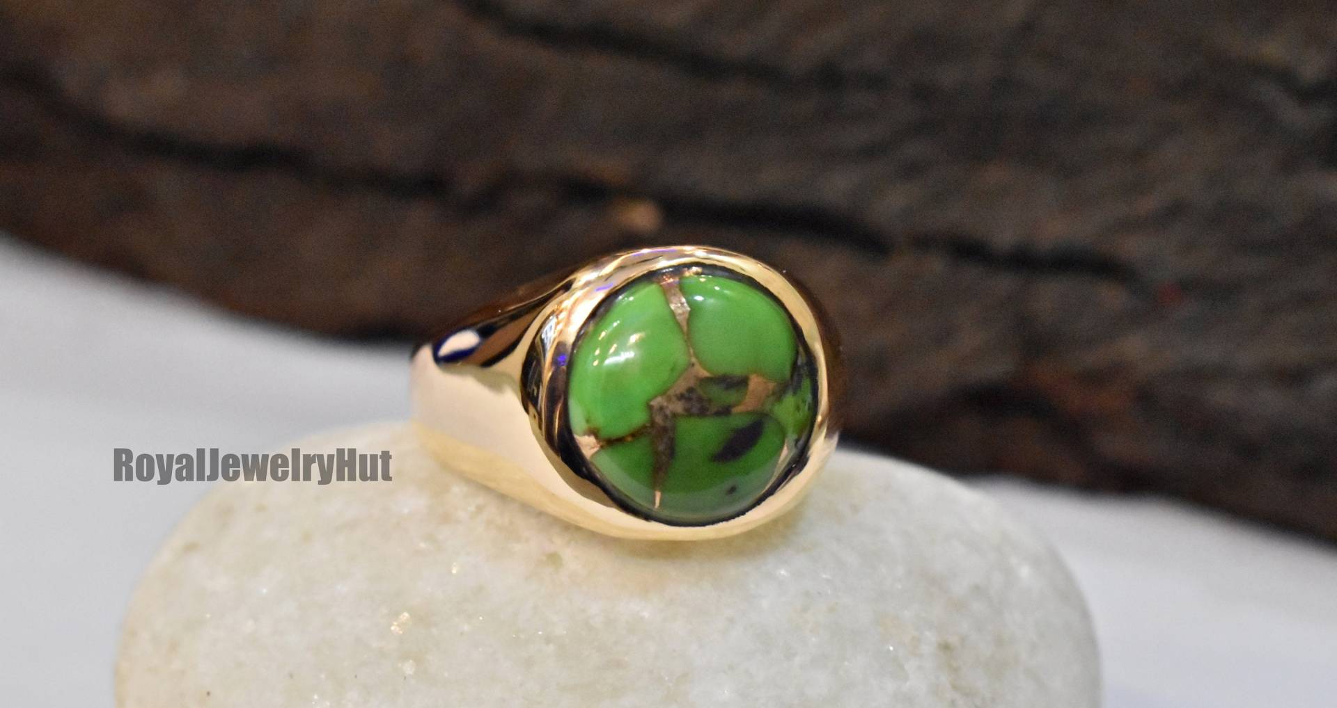 Grüner Kupfer Türkis Ring, 925 Sterling Silber Ring Handgefertigter Statement Damen Boho Geschenk Für Sie von RoyalJewelryHut