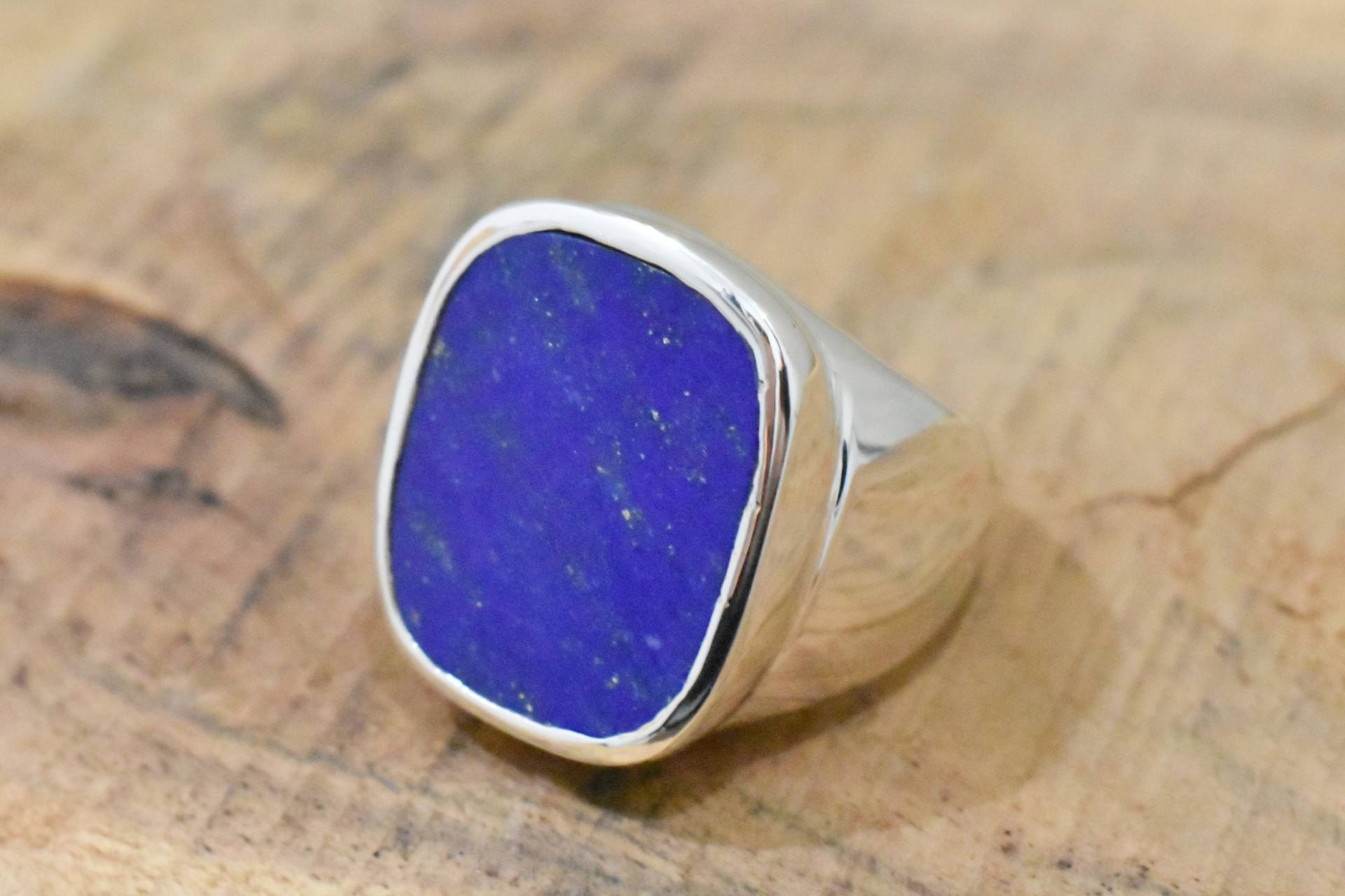 Natürlicher Lapis Lazuli Ring, Herrenring, 925 Sterling Silber 22K Gold Fill, Edelstein, Statement Geschenk Für Vater von RoyalJewelryHut