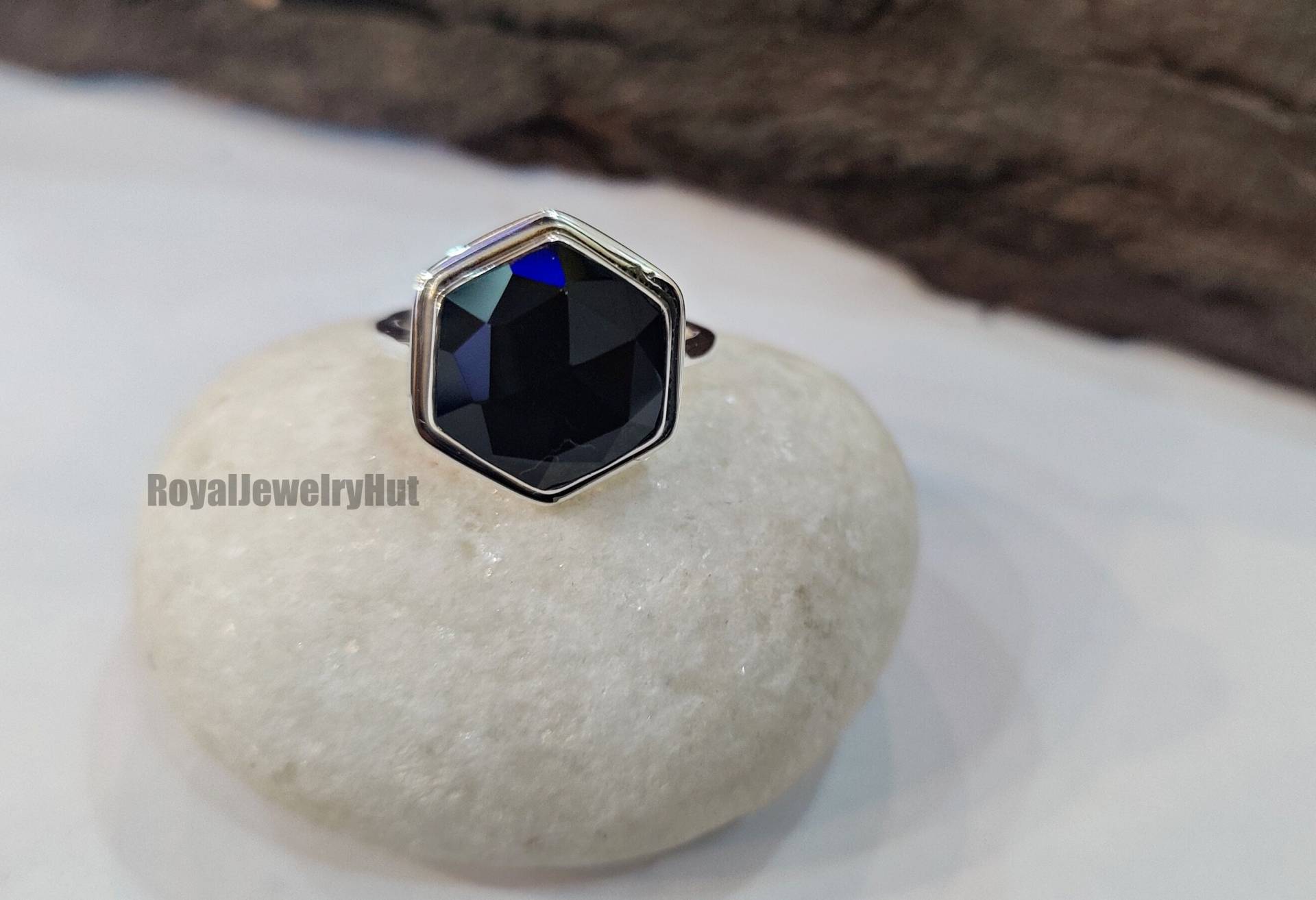 Schwarzer Onyx Ring, 925 Sterling Silber Schmuck, Edelstein Statement Handgemachter Geschenk Ring von RoyalJewelryHut