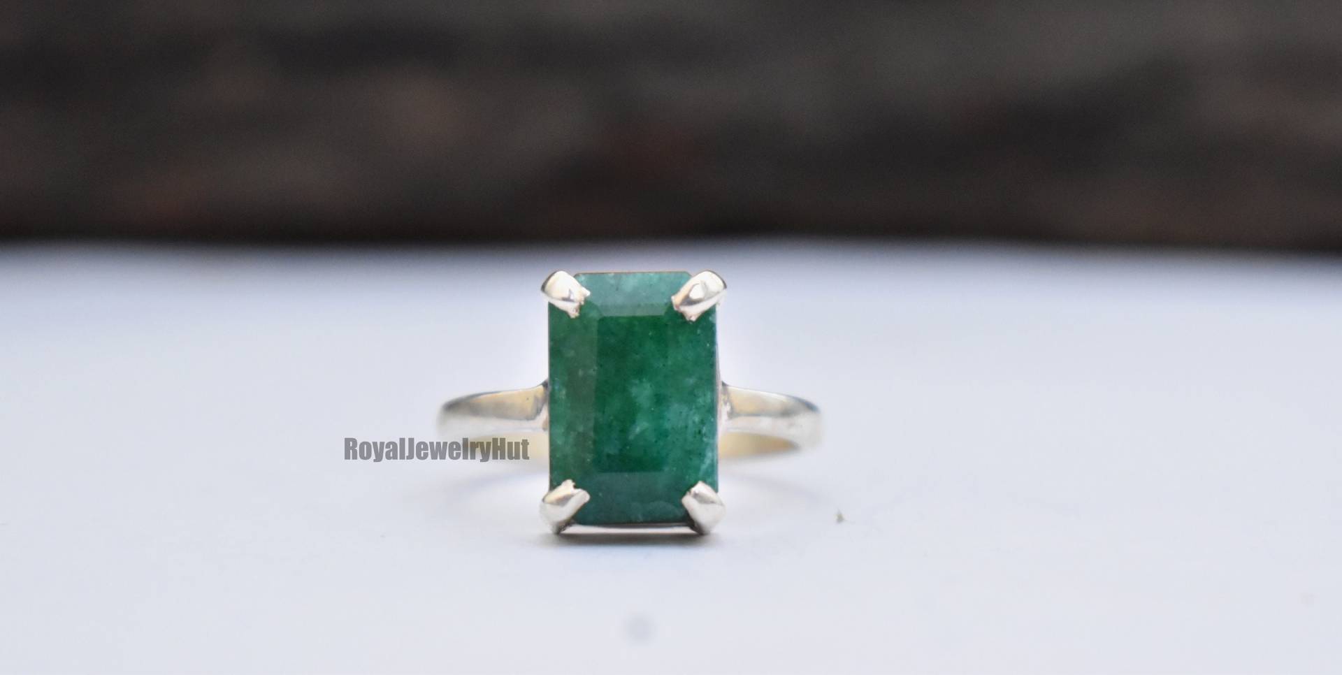Smaragd 925 Massiv Sterling Silber Ring, Kissenschliff Grüner Quarz Edelstein 22K Gelbgold Füllring von RoyalJewelryHut