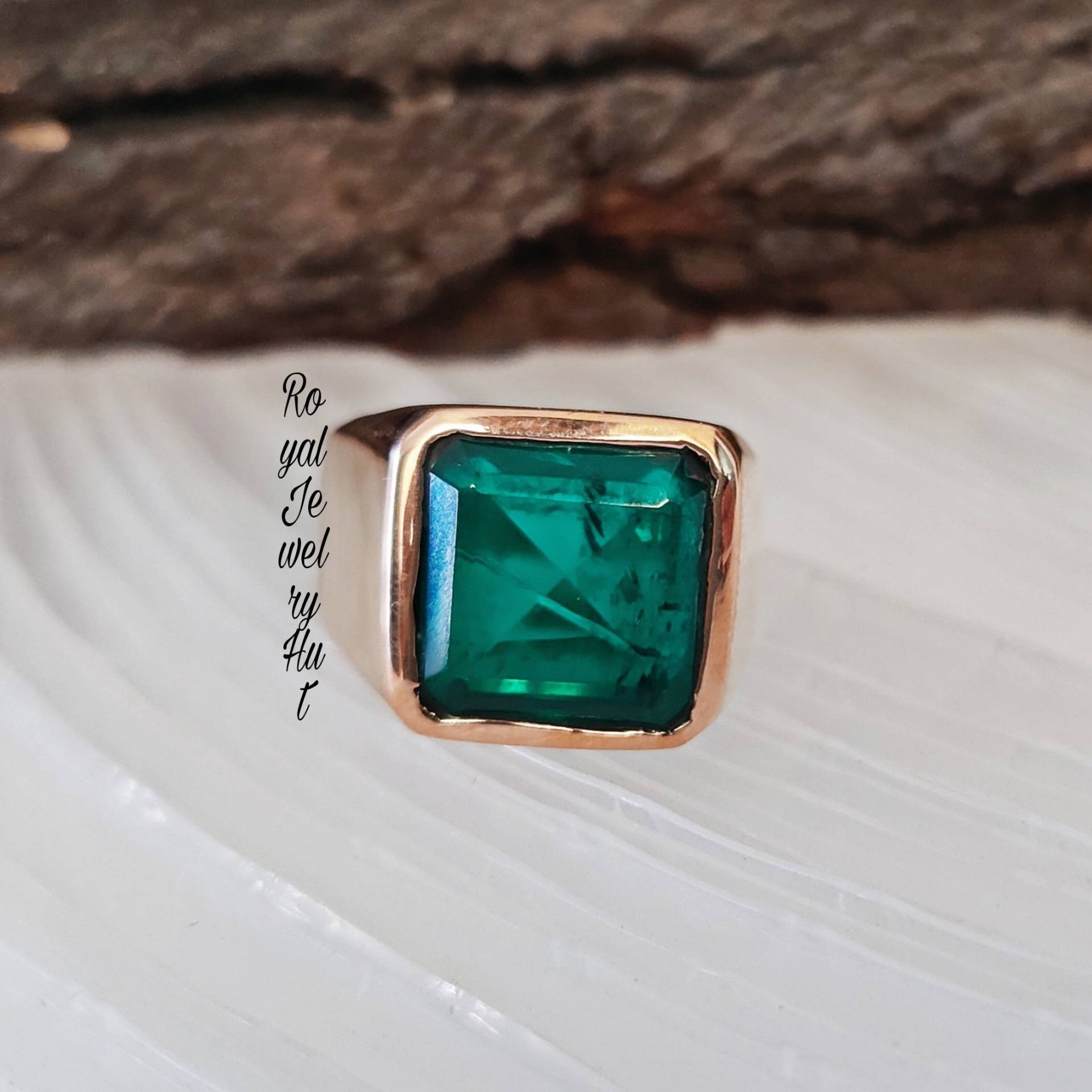 Smaragd Ring, Herren Frauen 925Er Sterling Silber Grüner Edelstein Statement Geschenk Ring von RoyalJewelryHut