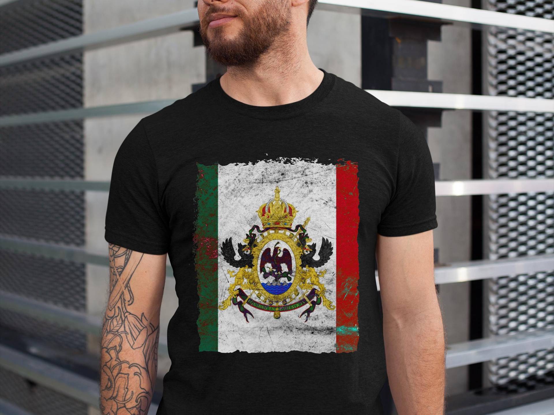 Historic Mexican Empire Flag T-Shirt - Metal Texture Eagle & Crown, Imperial Mexico Apparel, History Clothing, Vintage Flag Historic Mexican Empire Flag T-Shirt - Metal Texture Eagle & Crown, Imperial Mexico Apparel, History Clothing, Vintage Flag von RoyalMerchantShop