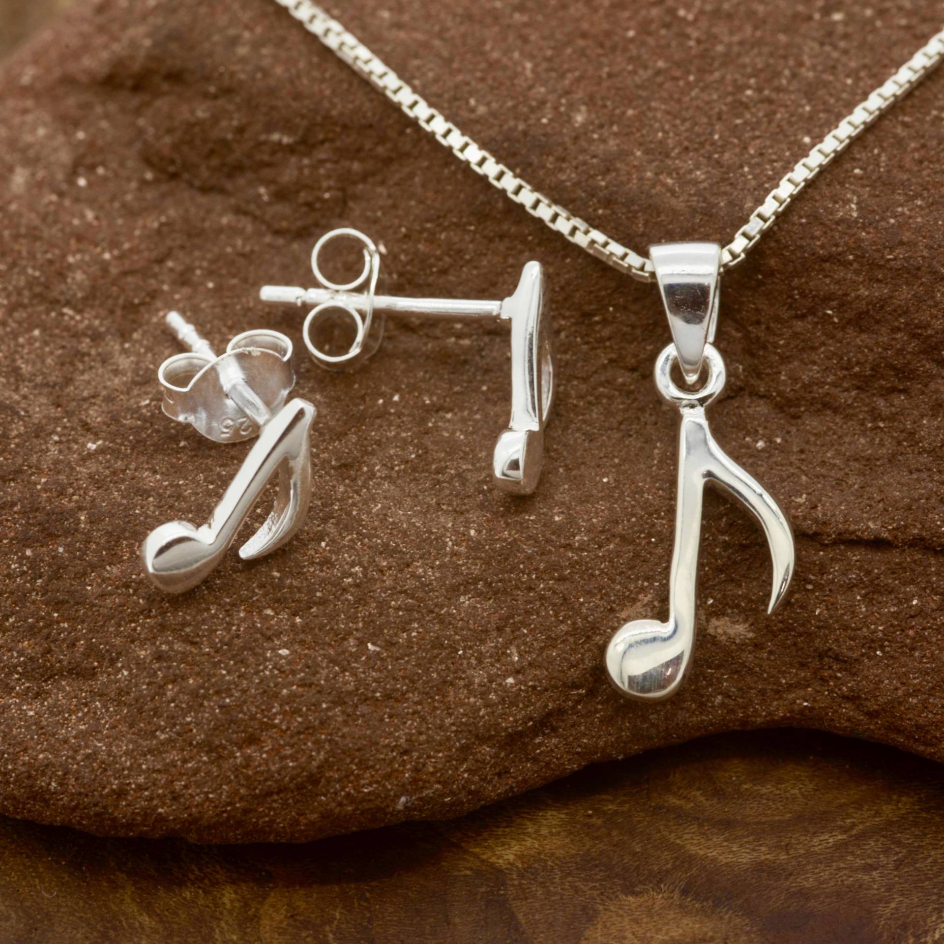 Silber Musik Note Schmuck Set|Quaver Halskette Passende Ohrstecker|Musik Anhänger|Musik Ohrstecker von RoyalMileSilver