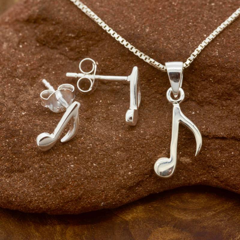 Silber Musik Note Schmuck Set|Quaver Halskette Passende Ohrstecker|Musik Anhänger|Musik Ohrstecker von RoyalMileSilver
