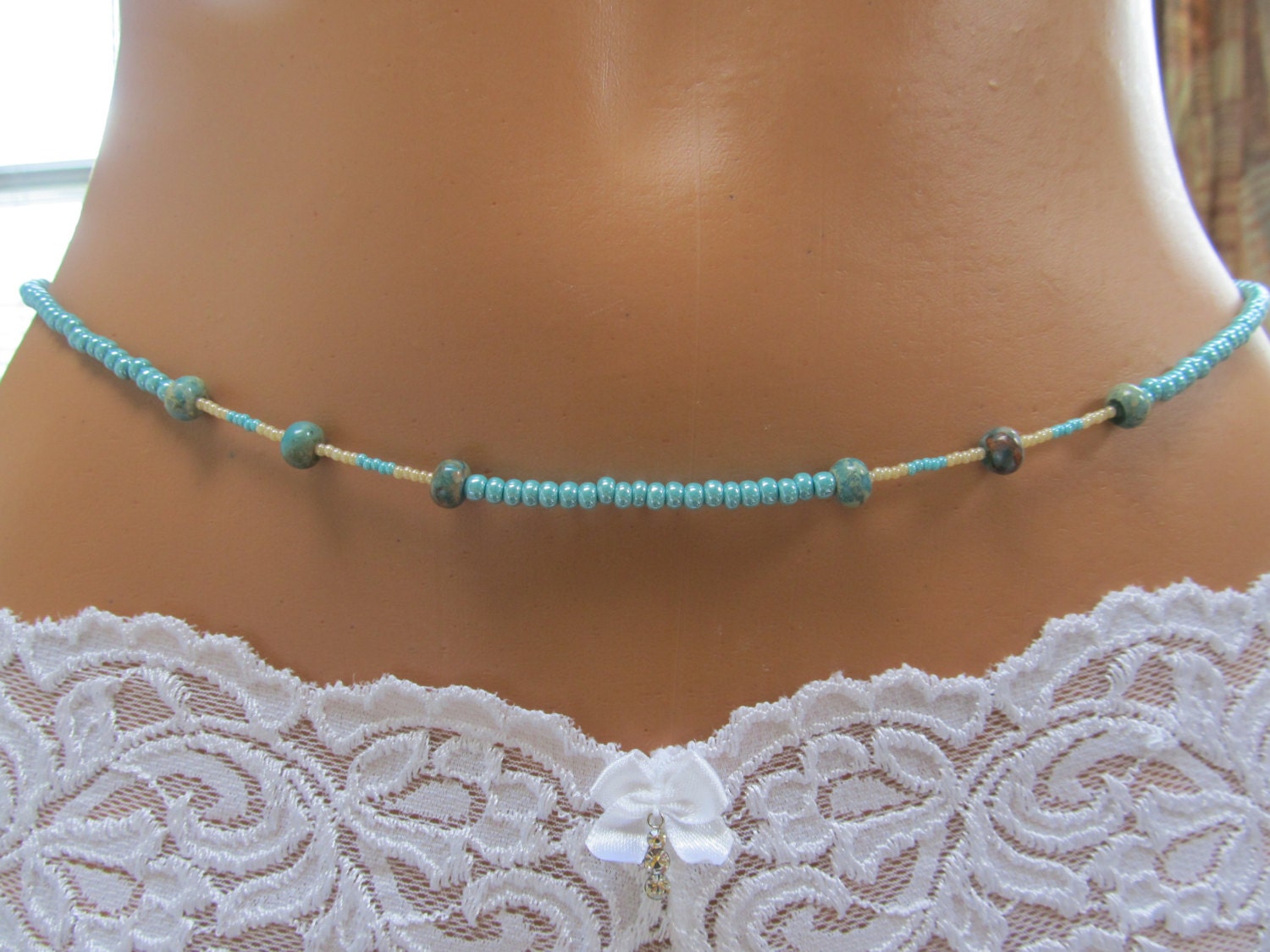 Imperial-Jaspis Rondelle Edelstein Waistbeads - Ocean Ruhe Echte Jaspis Türkis Glanz Cremig Perlen Sterling Silber Verschluss Imperial-Jaspis Rondelle Edelstein Waistbeads - Ocean Ruhe Echte Jaspis Türkis Glanz Cremig Perlen Sterling Silber Verschluss von RoyalWaistbeads