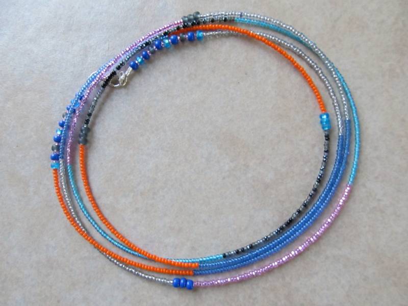 Kaleidoskop Traum - Double Strang Wickeln Waistbeads Orange, Blau, Pink, Türkis, Fuchsia, & Gray Taille Perlen, Sterling Silber Verschluss von RoyalWaistbeads