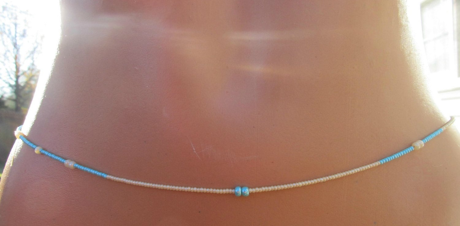 Kuss Auf Die Chic - Türkis Glanz Und Eierschale Perle Taille Perlen, Custom Fit Kuss Auf Die Chic - Türkis Glanz Und Eierschale Perle Taille Perlen, Custom Fit von RoyalWaistbeads