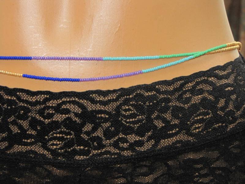 Playa Del Pfau - Doppelstrang | Umlaufende Style Waistbeads in Königsblau, Turquose, Grün, Gold, Lila von RoyalWaistbeads