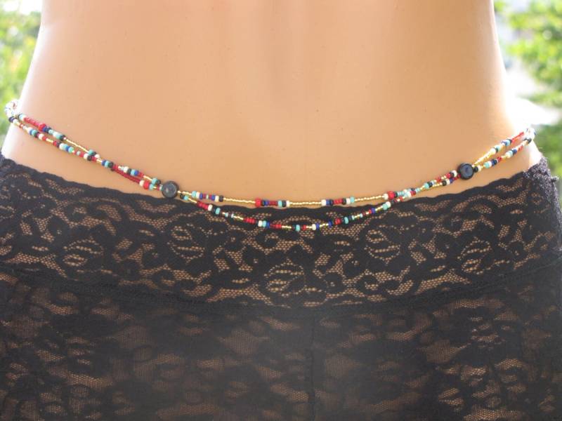 Tart Deco Tailles - Double | 2 Strang, Gold Schwarz Rot Royal Blau Creme Türkis, Sterling Silber Verschluss Tart Deco Tailles - Double | 2 Strang, Gold Schwarz Rot Royal Blau Creme Türkis, Sterling Silber Verschluss von RoyalWaistbeads