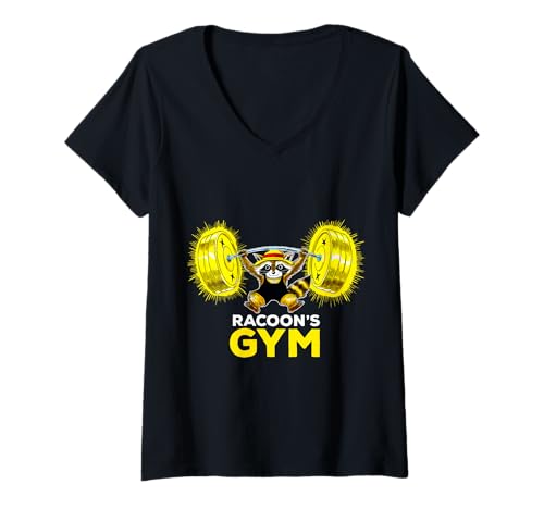 Damen Lustiger Waschbär Gym Club Fitness Geschenk Workout Männer Frauen Kinder T-Shirt mit V-Ausschnitt Damen Lustiger Waschbär Gym Club Fitness Geschenk Workout Männer Frauen Kinder T-Shirt mit V-Ausschnitt von Royalty Fee
