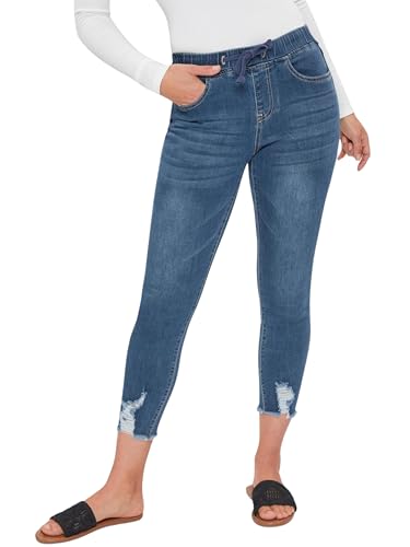 Royalty For Me Damen Petite High Rise Denim Ankle Jogger, T getönte blaue Rips, Small Zierlich von Royalty For Me