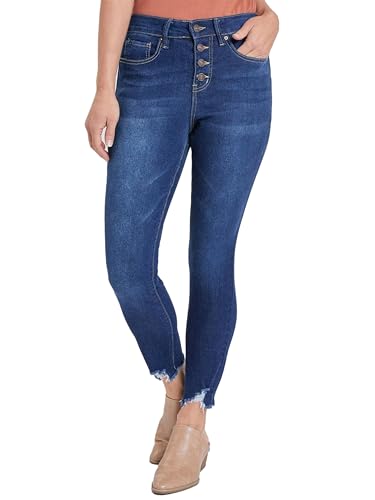 Royalty For Me Damen YMI Exposed 4 High Rise Button Skinny Ankle Nachhaltige Jeans, Midnight Sky Blue, 46 von Royalty For Me