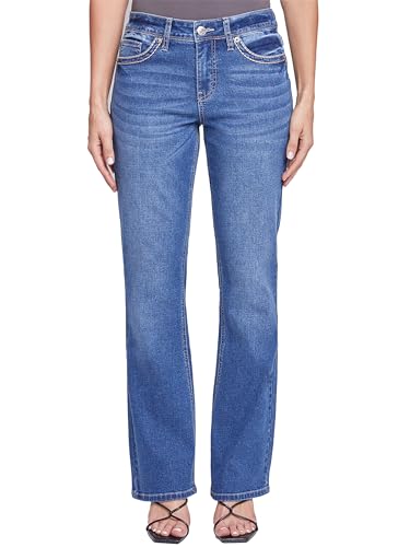 Royalty For Me Damen YMI Mid-Rise Nieten Cross Flap Pocket Bootcut Jeans, Mittelblaue Rips, 40 von Royalty For Me