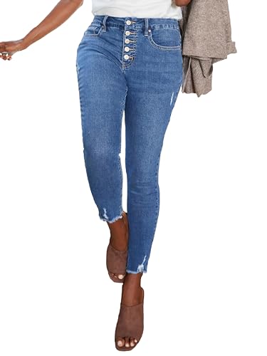 Royalty For Me Damen YMI Women's Curvy Fit High Rise Exposed Button Fly Ankle Jeans, M2824 Medium Blue, 46 von Royalty For Me