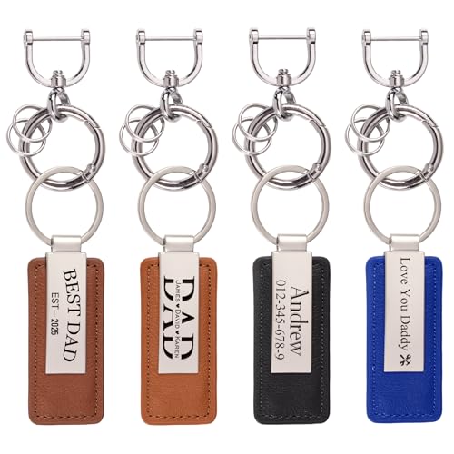 Personalisierter Leder-Schlüsselanhänger, graviert, Name, Vatertag, individuelles Geschenk für Vater, Lehrer, Schwarz, 3.6“ * 1.2” von Roycraft