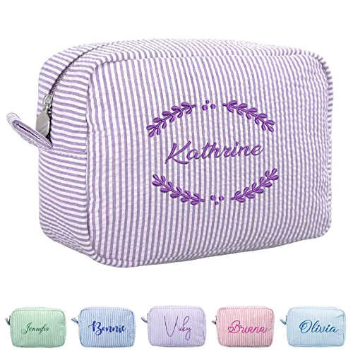Personalized Makeup Bag Travel Cosmetic Bags for Women Gifts Makeup Organizer Portable Toiletry Bag for Girls Embroider Name Large Capacity Fashion Stripe von Roycraft