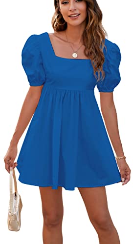 Rozegaga Sexy Damen-Minikleid mit Puffärmeln, rückenfrei, zum Schnüren, Helles Blau, Mittel von Rozegaga