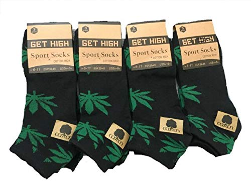 6 Paar Herren Sneaker Ganja Weed Leaf Print Cannabis Marihuana Design Baumwolle Socken UK 6/11 Gr. 39-45, grün von Rozgul