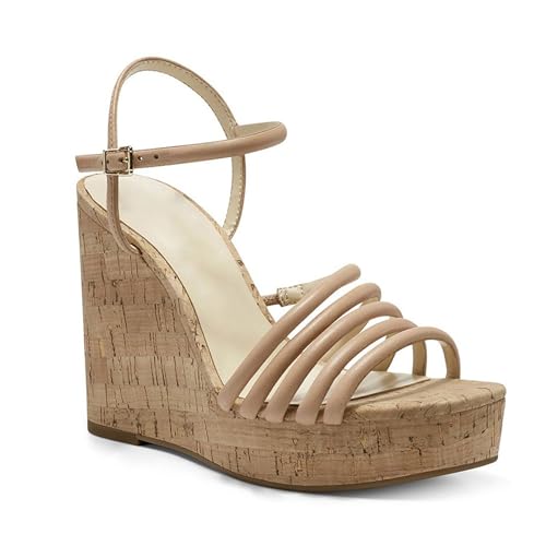 Rozhuhro Damen-Sandalen mit Plateau-Keilabsatz offener Zehenbereich Knöchelriemen runde Zehensandalen lässig bequem Partykleid Sommer-Wedges High-Heel-Sandalen,Braun,45 EU von Rozhuhro