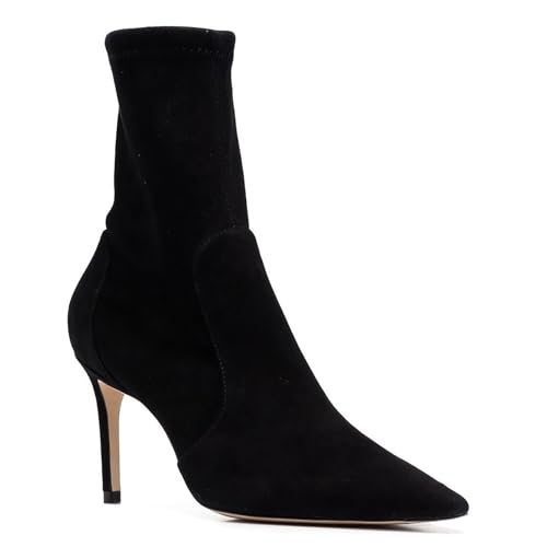 Rozhuhro Elegante Schlupfstiefeletten mit Stilettoabsatz für Damen modische Stiefeletten Wildleder mit spitzer hohem Absatz einfarbig für Partys Hochzeiten Herbst Winter Stiefeletten,Schwarz,39 EU von Rozhuhro