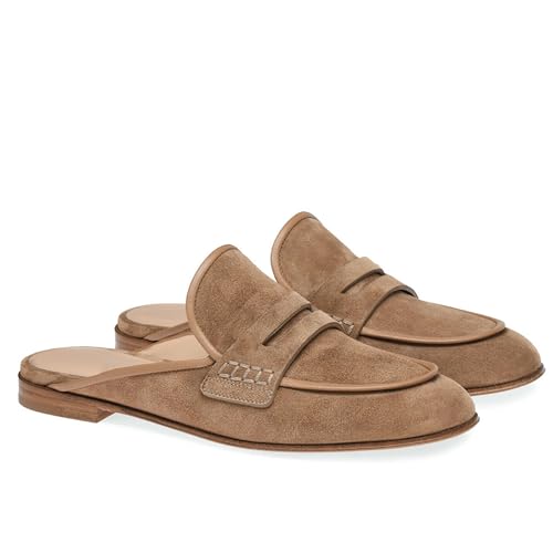 Rozhuhro Geschlossene Slingback-Pantoletten mit runder Zehenpartie Bequeme Slipper in einfarbiger Ausführung mit niedrigem Absatz für Arbeit Kleid Lehrer einfache Schlupfschuhe,Braun,45 EU von Rozhuhro