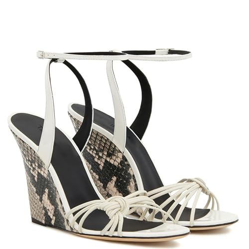 Rozhuhro Offene Zehen-Keil-Riemensandalen für Damen Sommer-High-Heel-Knöchelriemen runde Zehen-Wedge-Sandalen einfache bequeme Hochzeits Party-Kleid-Sandalen,Beige,44 EU von Rozhuhro