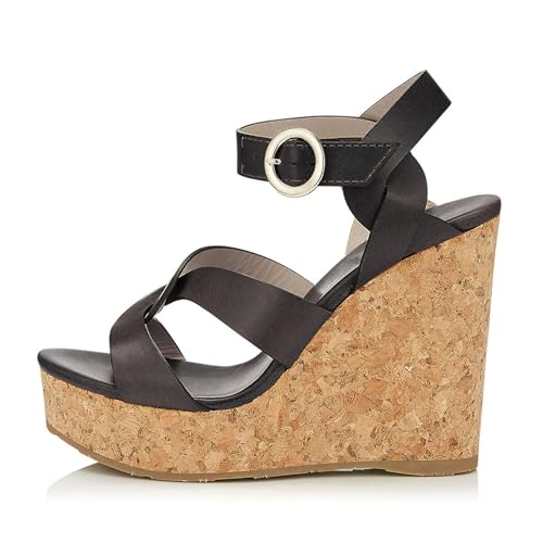 Rozhuhro Riemchen-Keil-Plateau-Sandalen für Damen modisch offener Zehenbereich Knöchelriemen Sommer-Wedge-Sandalen Kreuzriemen bequeme sexy Platfrom-Absatz-Sandalen,Schwarz,36 EU von Rozhuhro